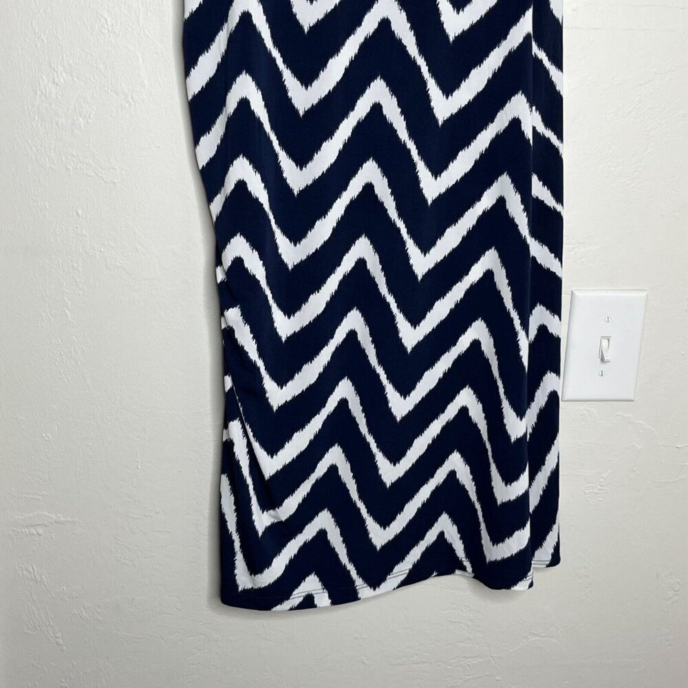 INC International Concepts Chevron Print Faux Wrap Dress Blue White Size Large - Picture 10 of 10